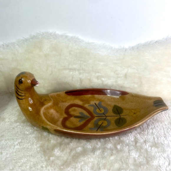 Vintage California Cleminsons Pottery Distlefink Bird Serving Dish Folk Art - Picture 6 of 10